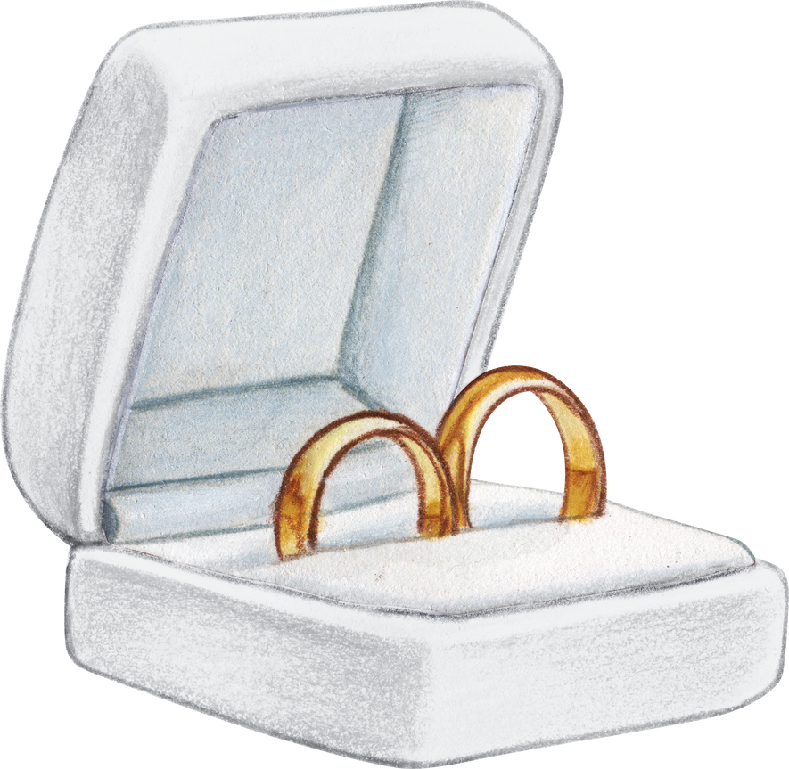 Watercolor hand drawn wedding rings on jewellery box